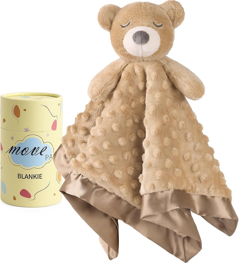 MOVEPAI Baby Security Blanket, Soft Baby Lovey Toy Blanket for Boys and Girls, Snuggle Toy Lovie Newborn Gift, Unisex Stuffed Animals Brown Bear 16 Inch - Image 1